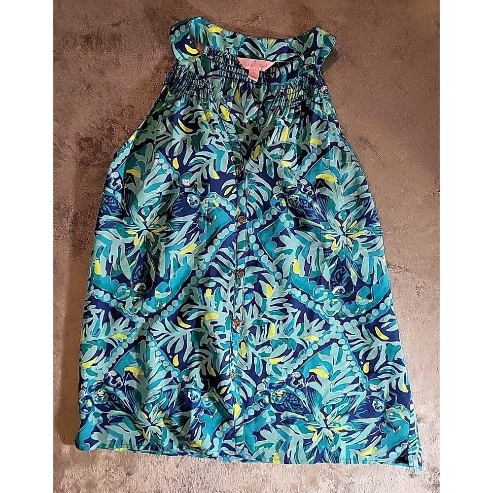 EUC Lilly Pulitzer Silk Blouse Womens Small Muticolor Button Up - Picture 6 of 9